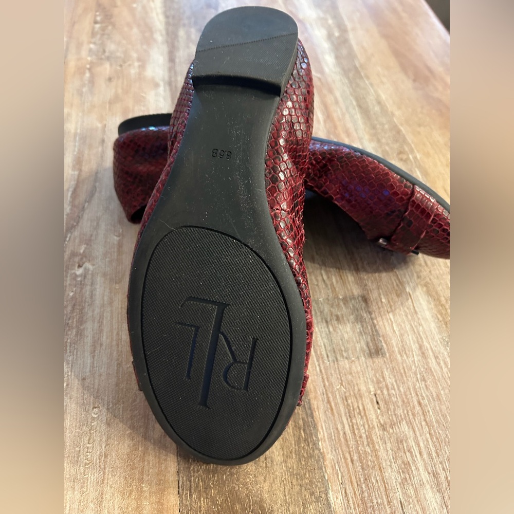 Ralph Lauren RLL Burgundy / Red Snakeskin Ballet Flat Slip On Shoe, Size 8.5 B - Picture 9 of 13